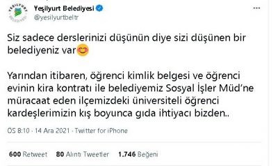 Yeşilyurt Belediyesinden üniversite öğrencilerine büyük jest